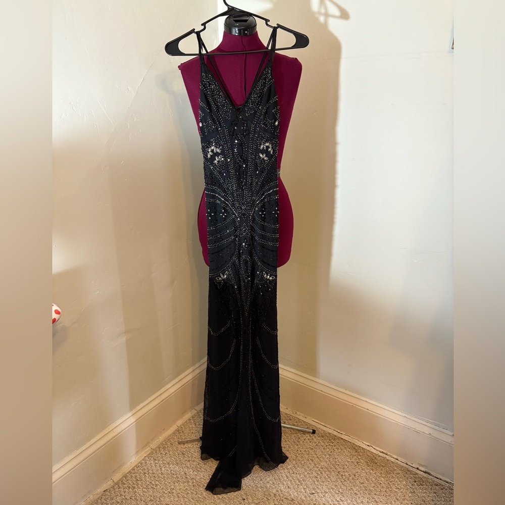 Attitudes By Debra vintage spider web black femme fatale gown xtra small beaded